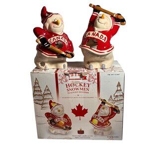 Hockey Snowmen Tealight Holders Costco Blue Sky H Goldminc Canada  7.5" Tall